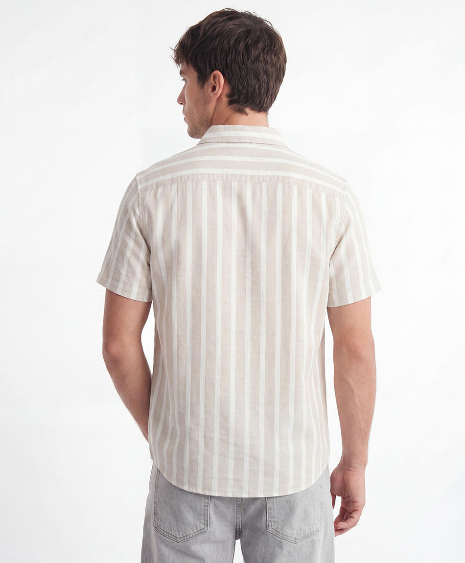 Camisa hombre l&iacute;neas lino beige