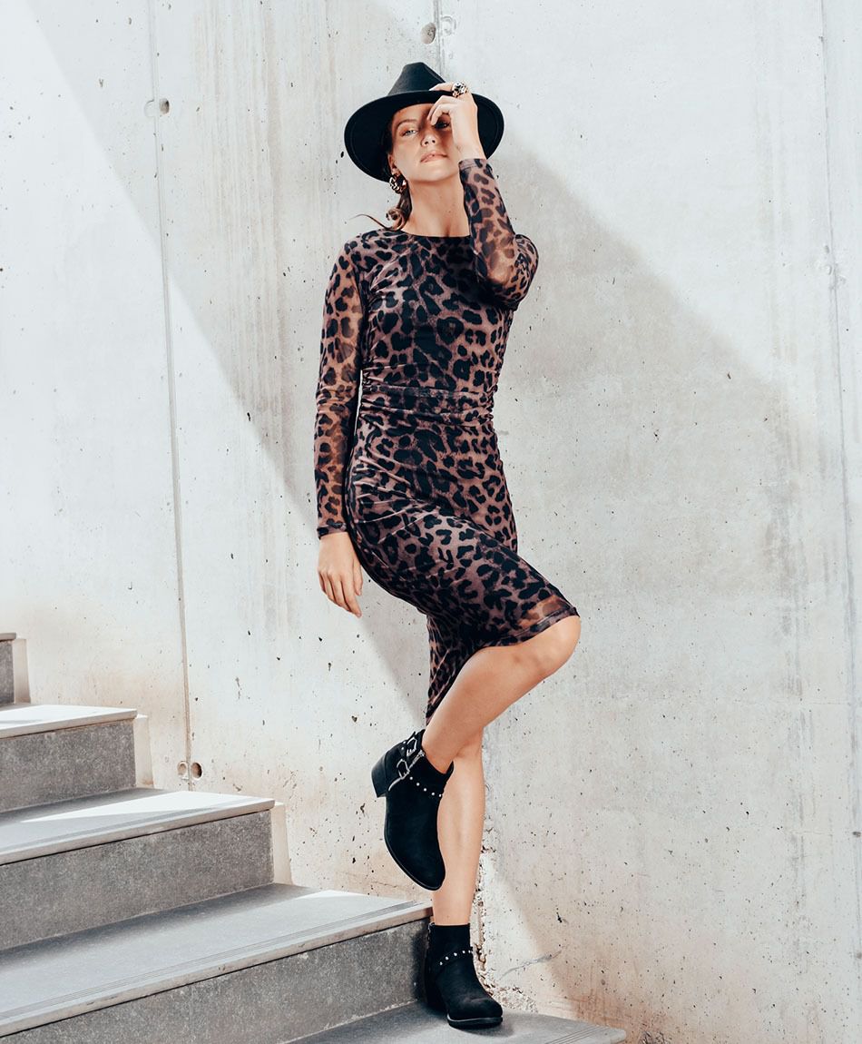 Vestido mujer animal print drapeado