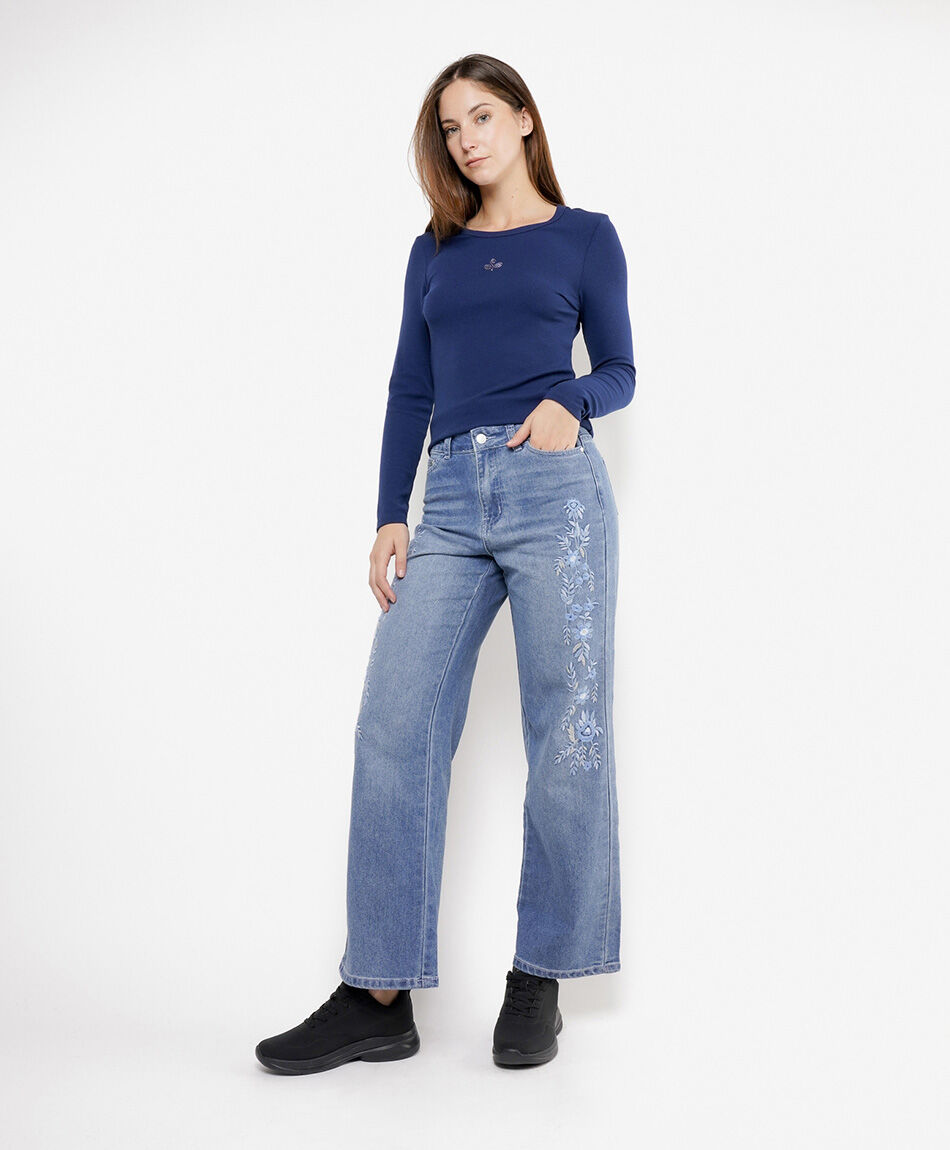 Jeans mujer straight bordado