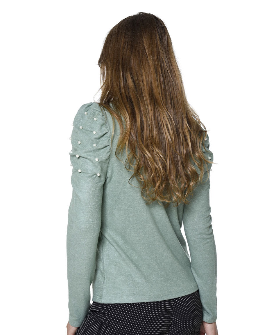 Polera manga puff perlas