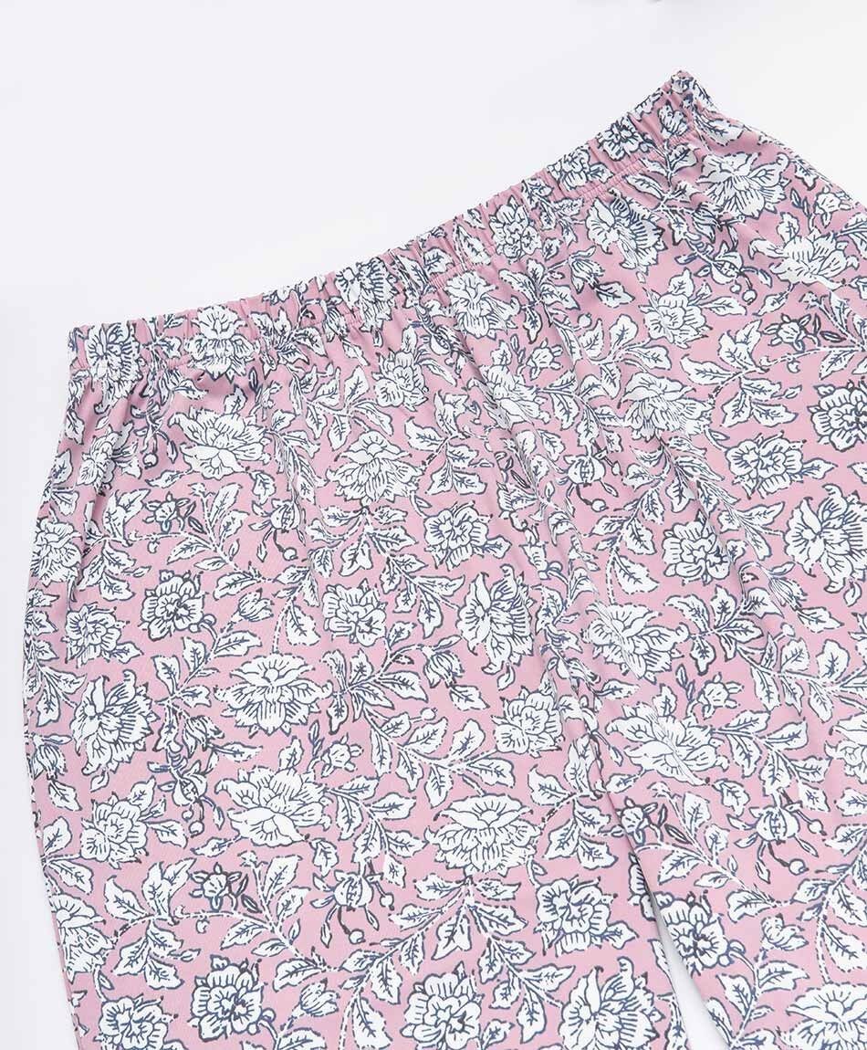 Pijama mujer camisero print floreado rosado