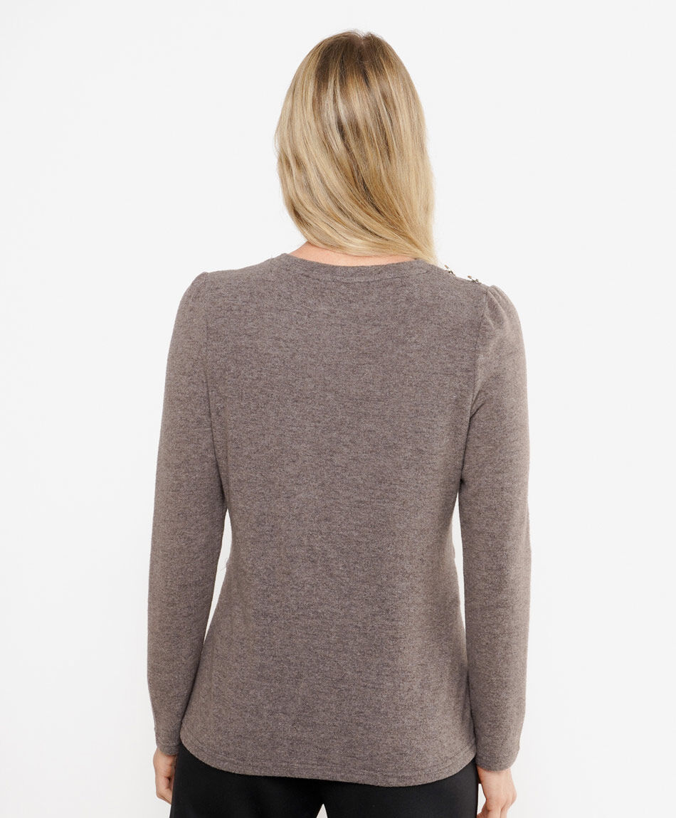 Remera mujer lanosa botones caf&eacute;