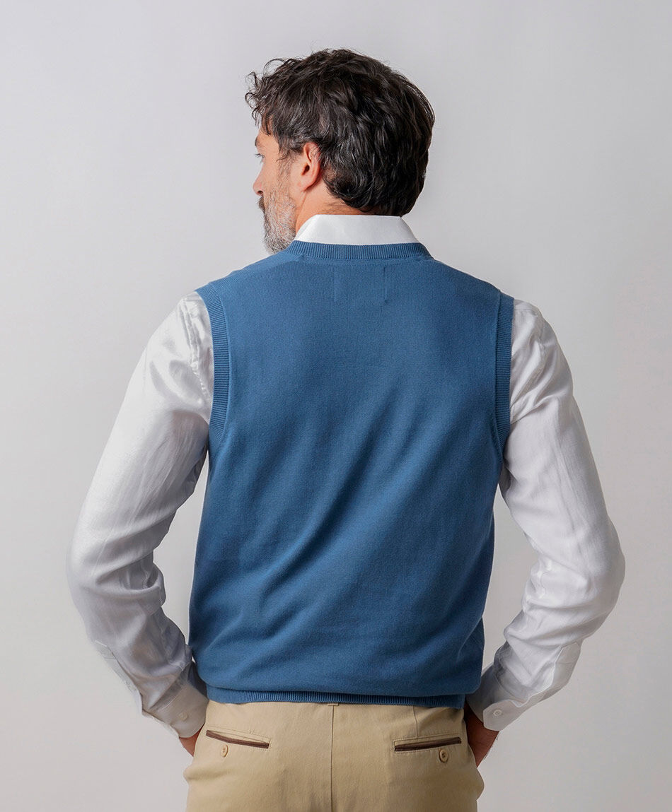 Sweater hombre  sin mangas cuello v azul