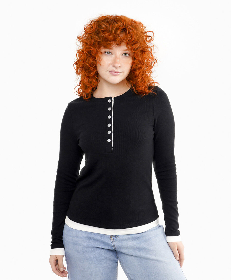 Remera mujer cuello abotonado white