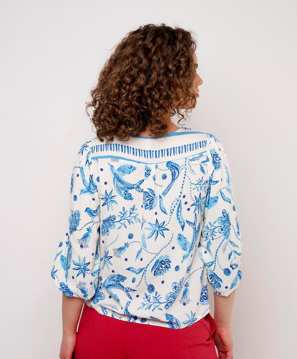 Camisa mujer pajaritos manga globo