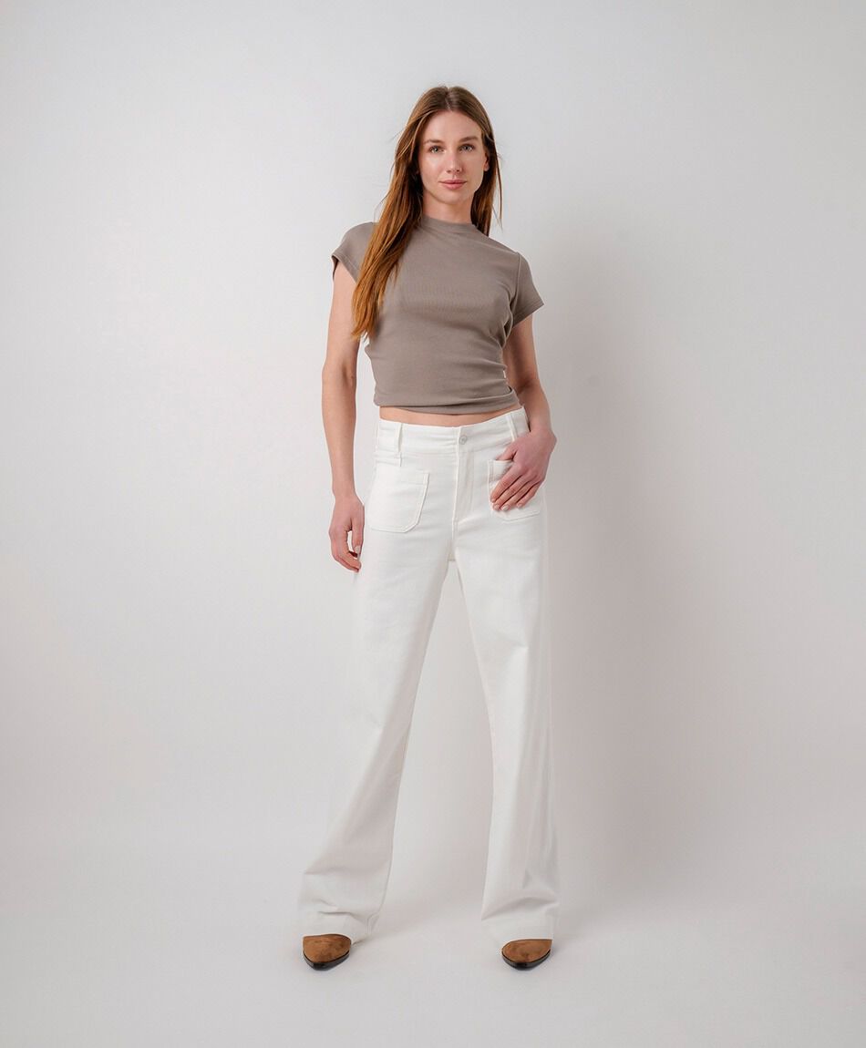 Jeans mujer wide leg blanco