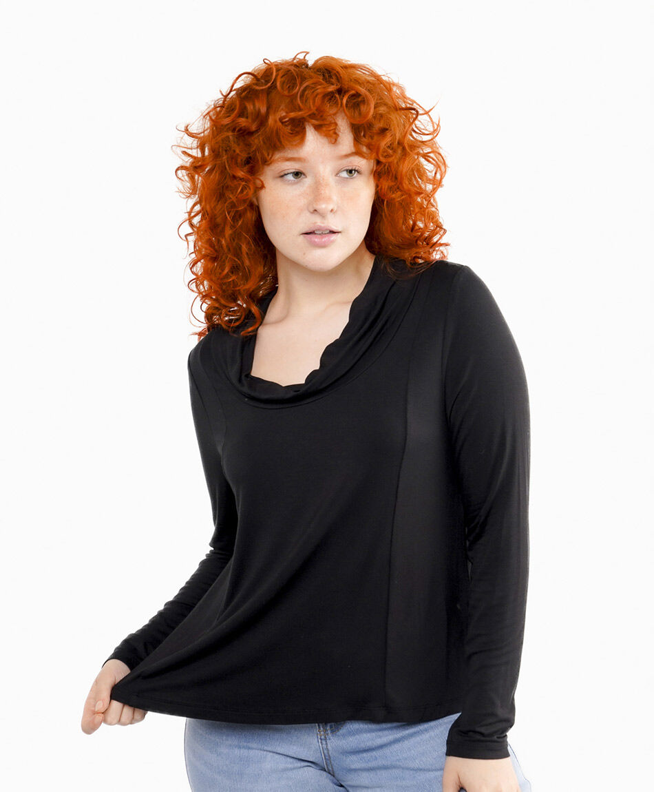 Remera mujer cuello ca&iacute;do black