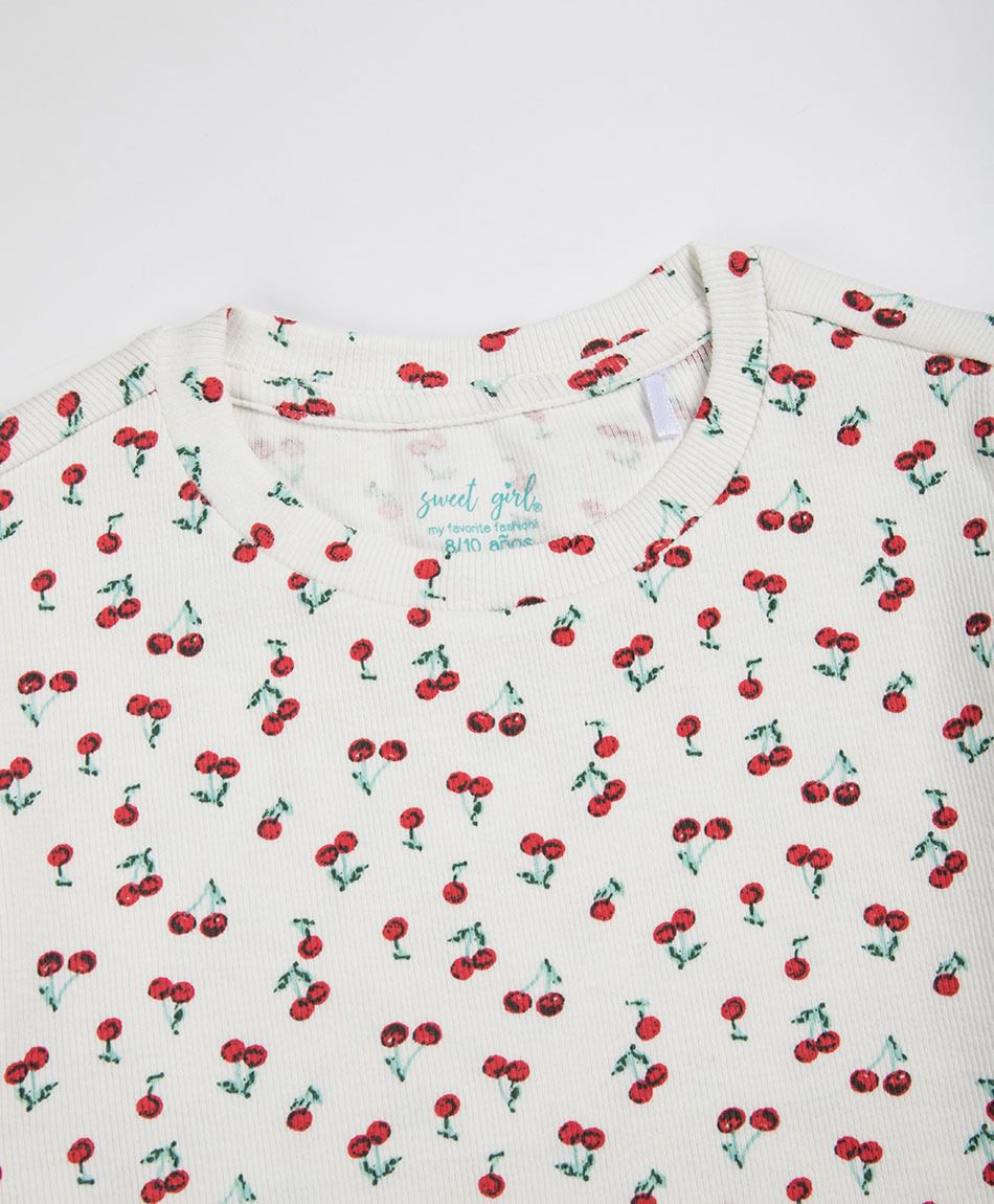 Remera ni&ntilde;a canal&eacute; cerezas