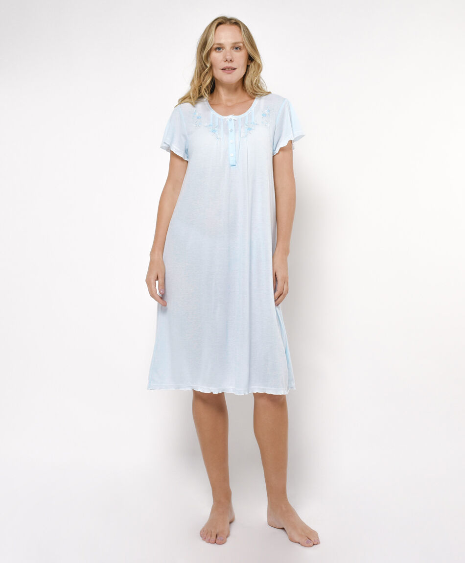 Camisa de dormir mujer encajes botones azul