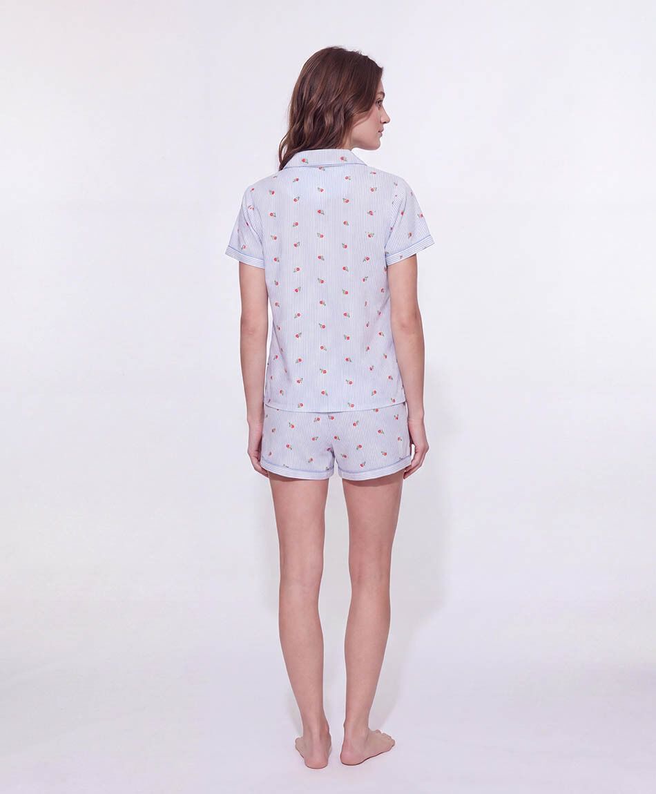 Pijama mujer camisero l&iacute;neas florcitas