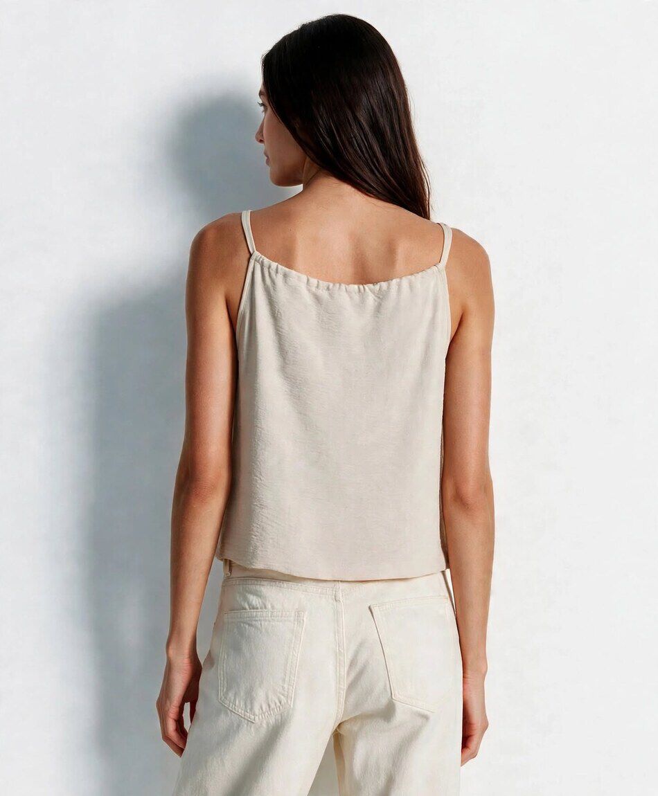 Camisa mujer top pabilo borlas beige