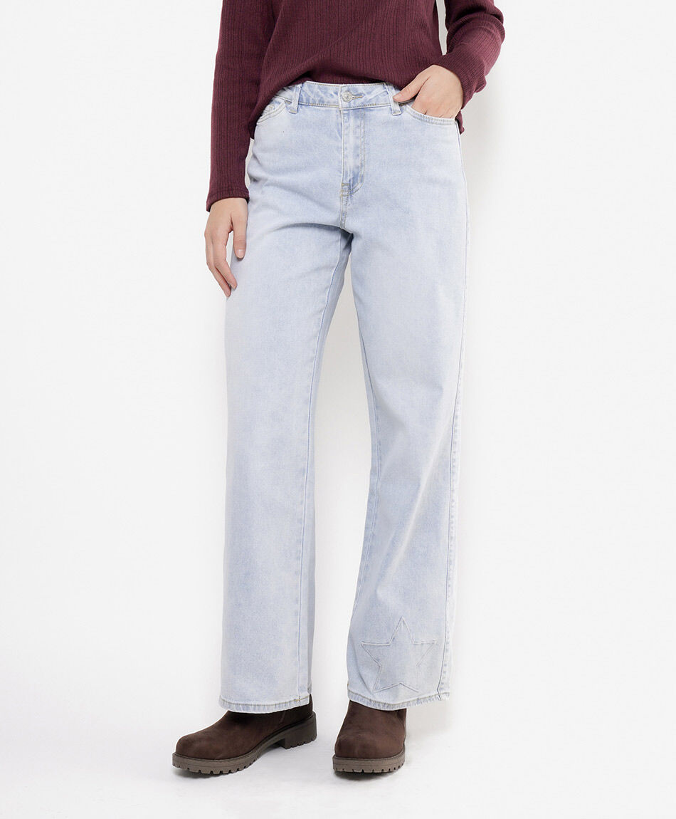 Jeans mujer wide leg bolsillo estrella
