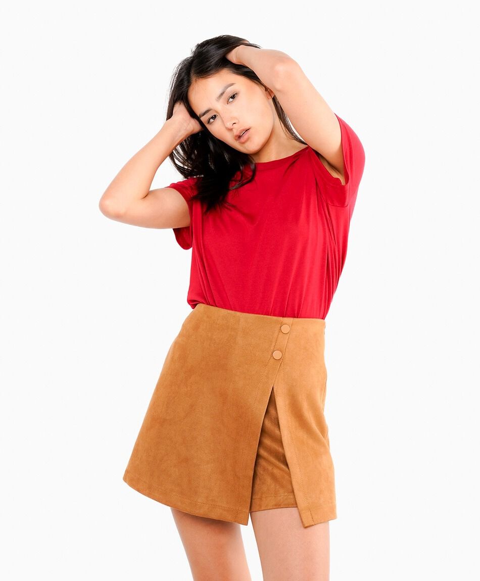 Mini pollera mujer suede corte lateral