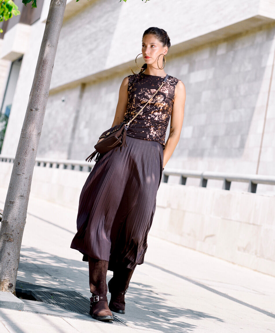 Pollera mujer larga plisada