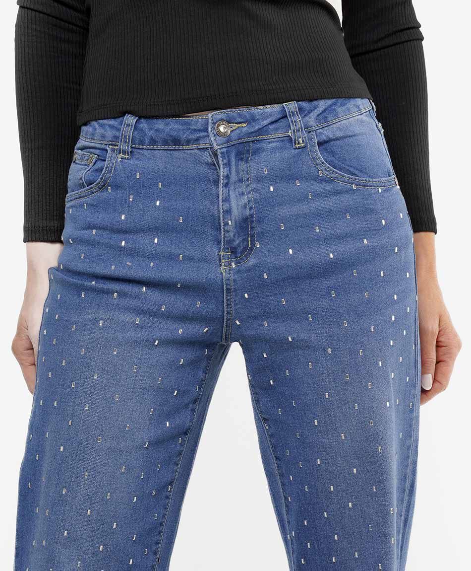 Jeans mujer wide leg brillos&nbsp;