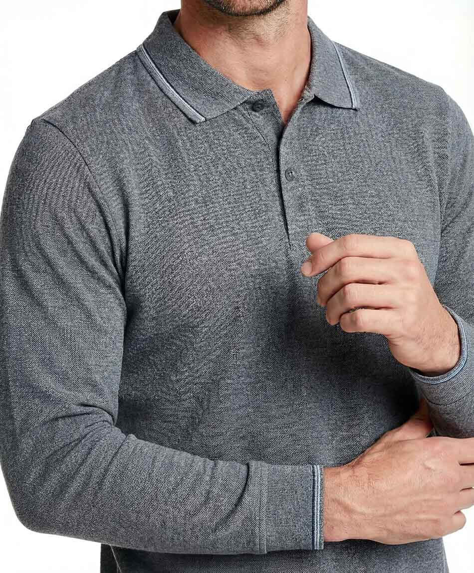 Remera hombre cuello polo gris