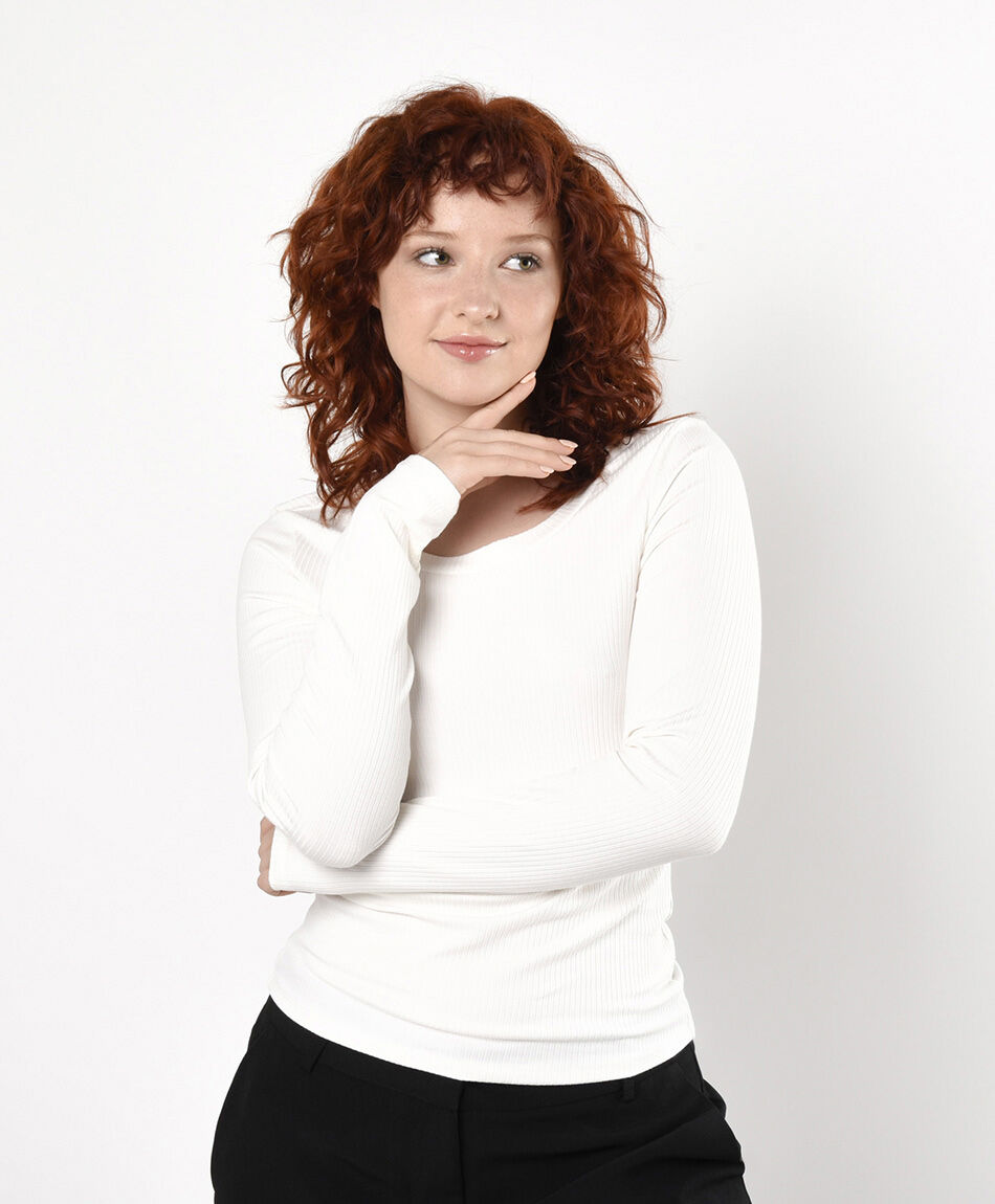 Remera mujer acanalada b&aacute;sica blanca