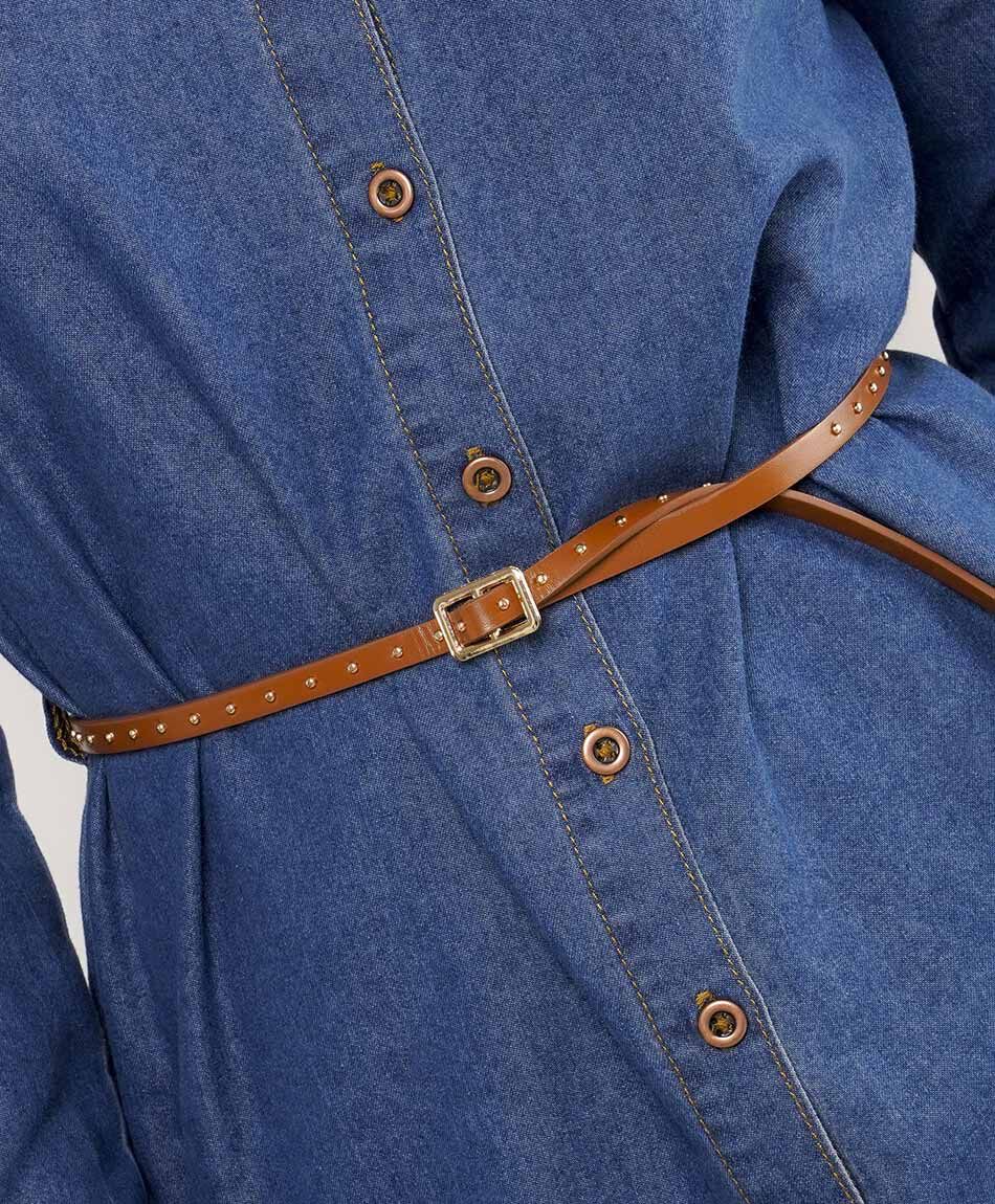 Camisa mujer denim broche caf&eacute;
