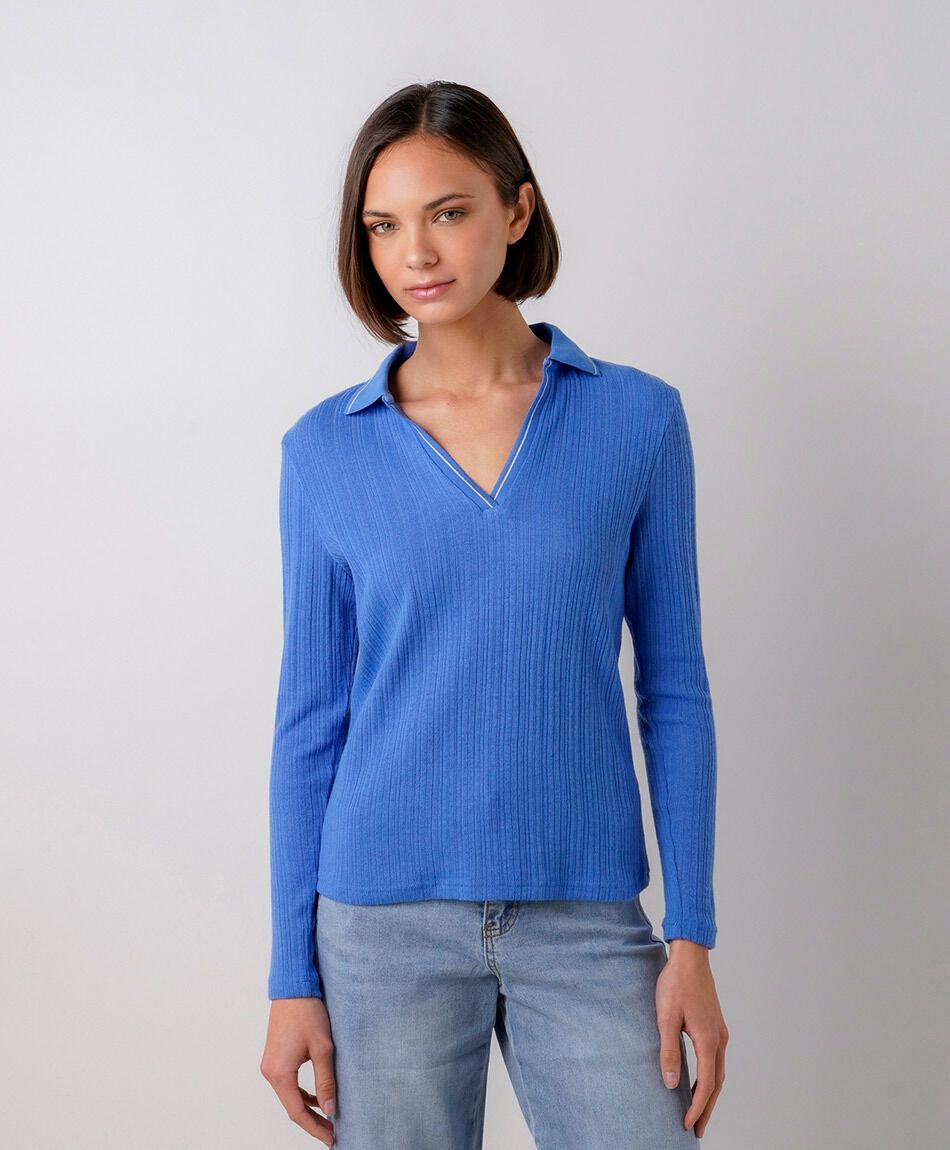 Remera mujer polo acanalada