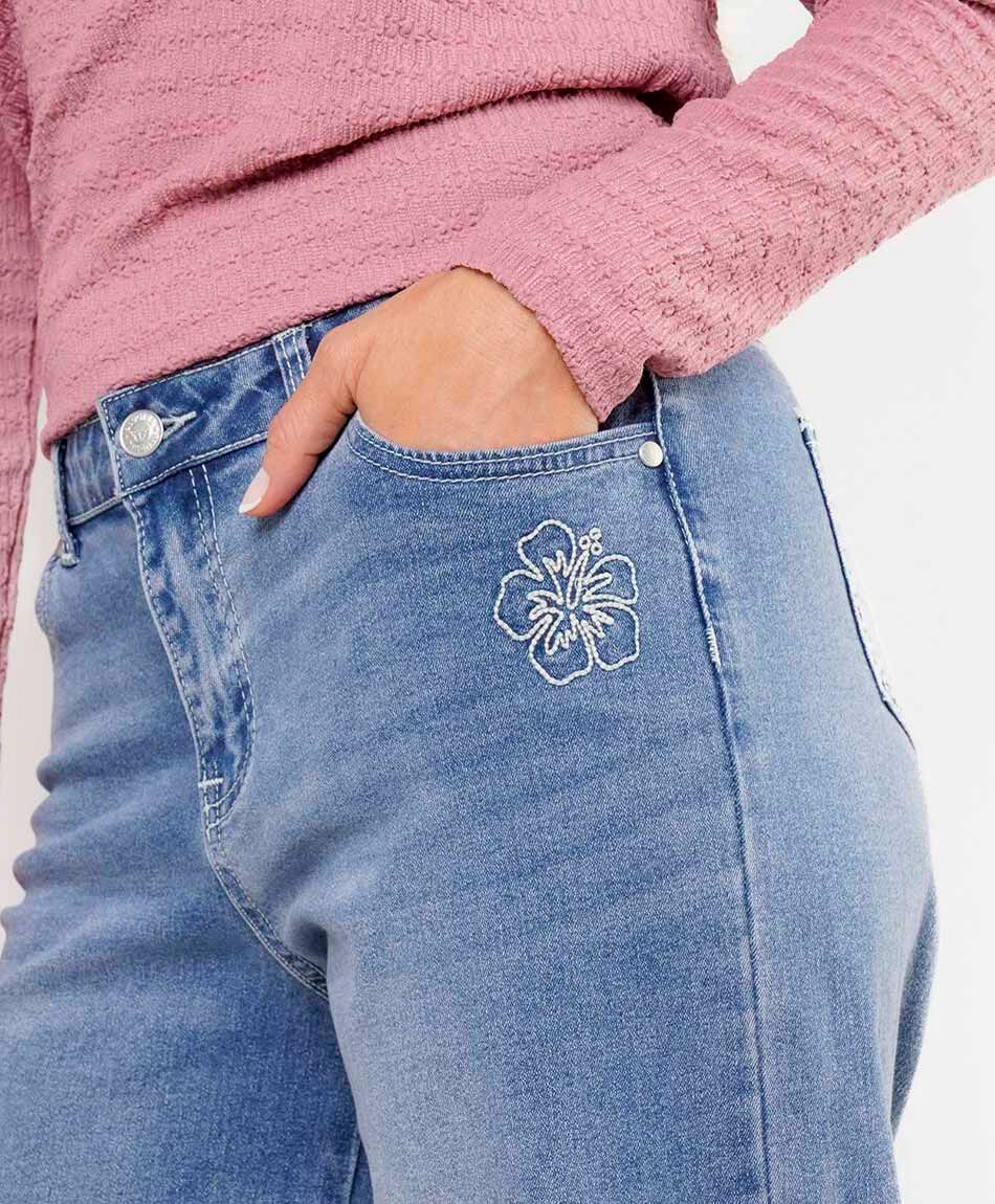 Jeans mujer straight orqu&iacute;dea bordada