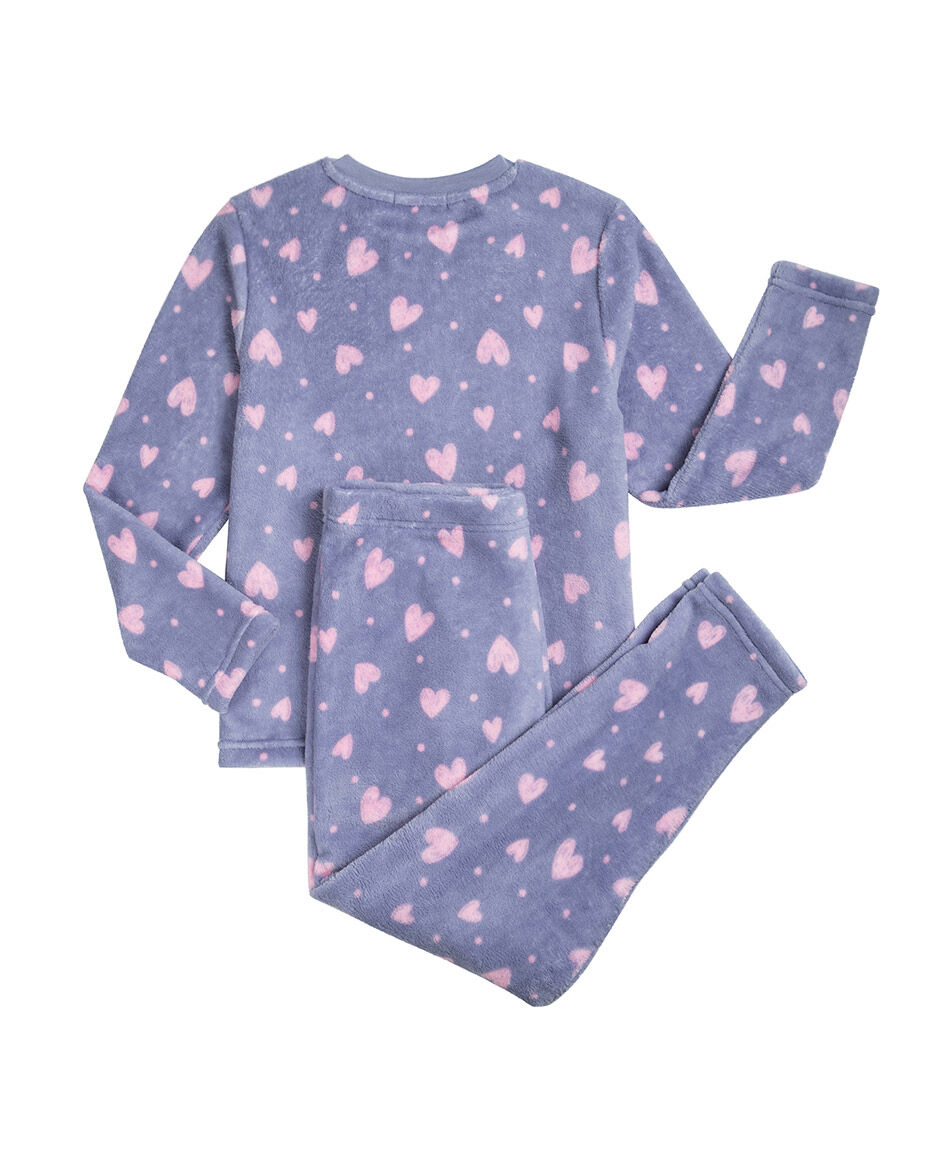 Pijama ni&ntilde;a coral  corazones morado