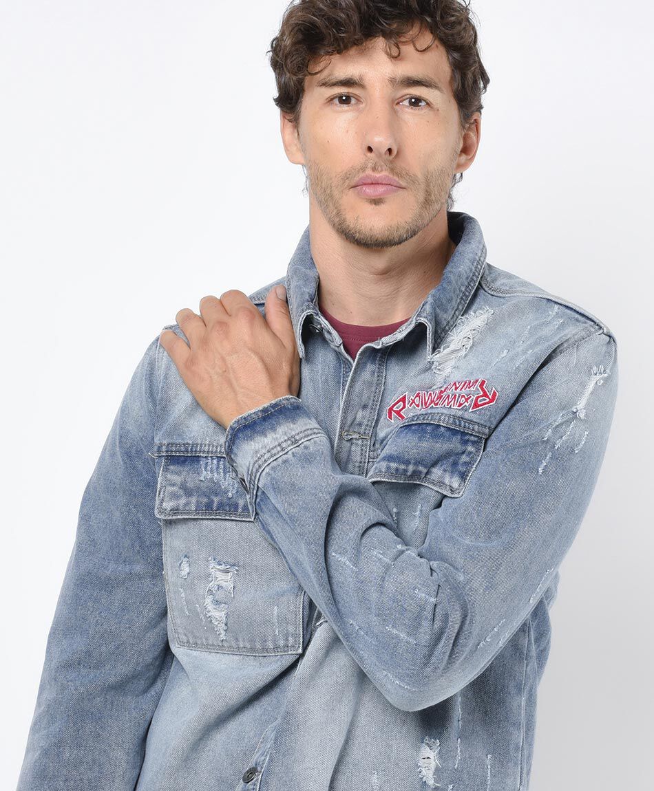 Chaqueta hombre denim doble estampado