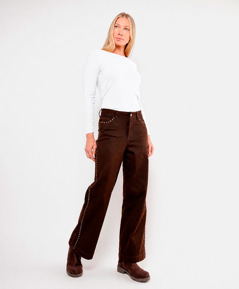 Jeans mujer straight estrellas costuras
