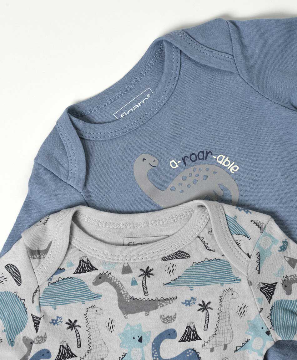 Pack 2 bodies beb&eacute; dinosaurios manga larga