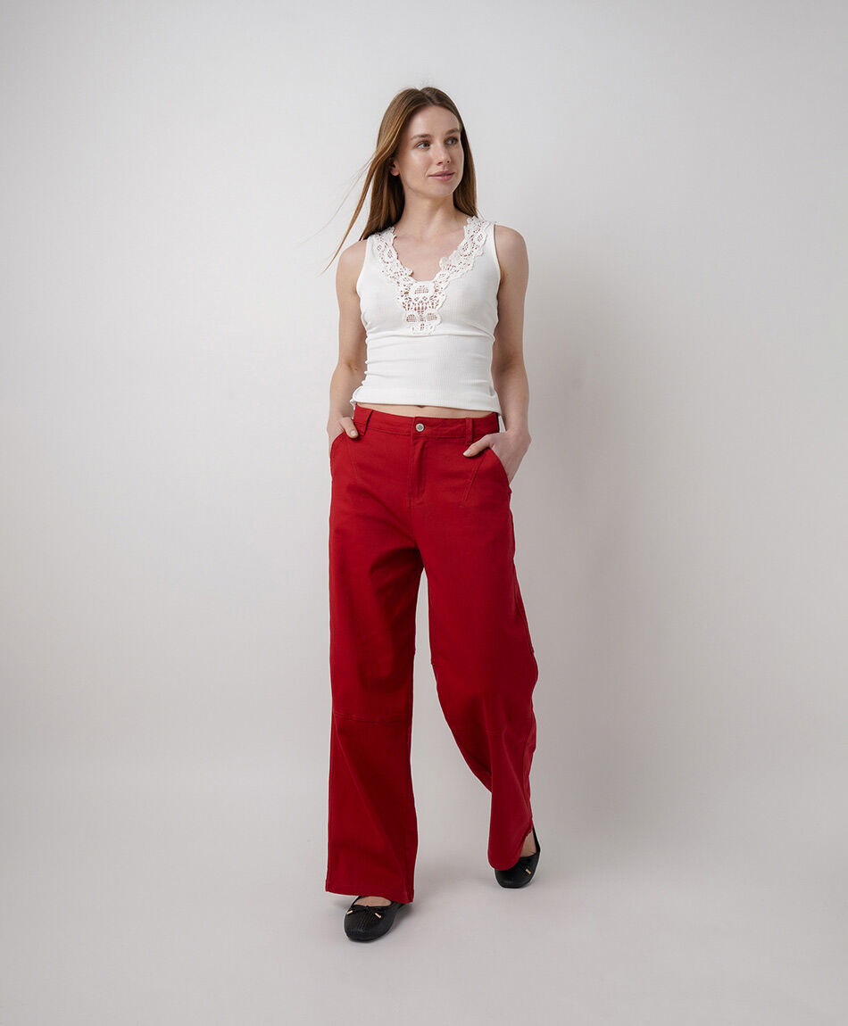 Jeans mujer wide leg rojo