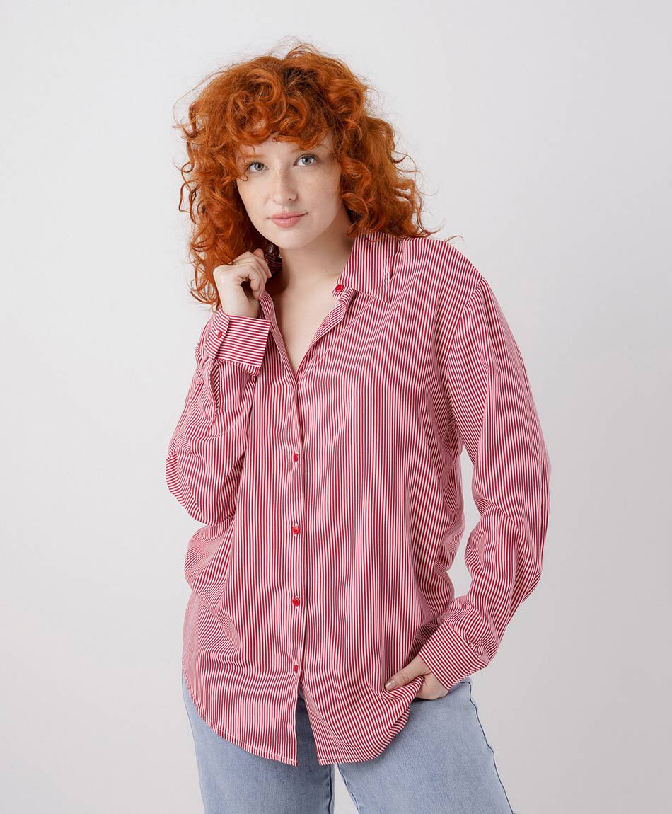 Camisa mujer camisera l&iacute;neas roja
