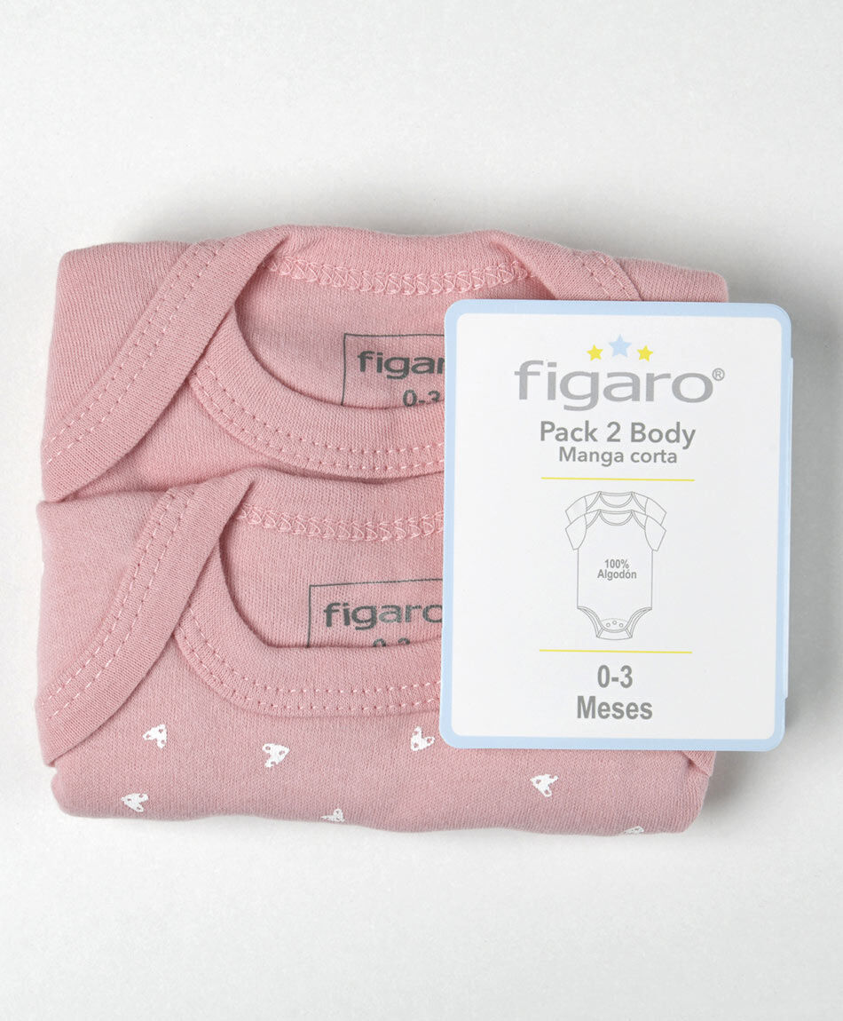 Pack 2 bodies beb&eacute; rosado liso y corazones