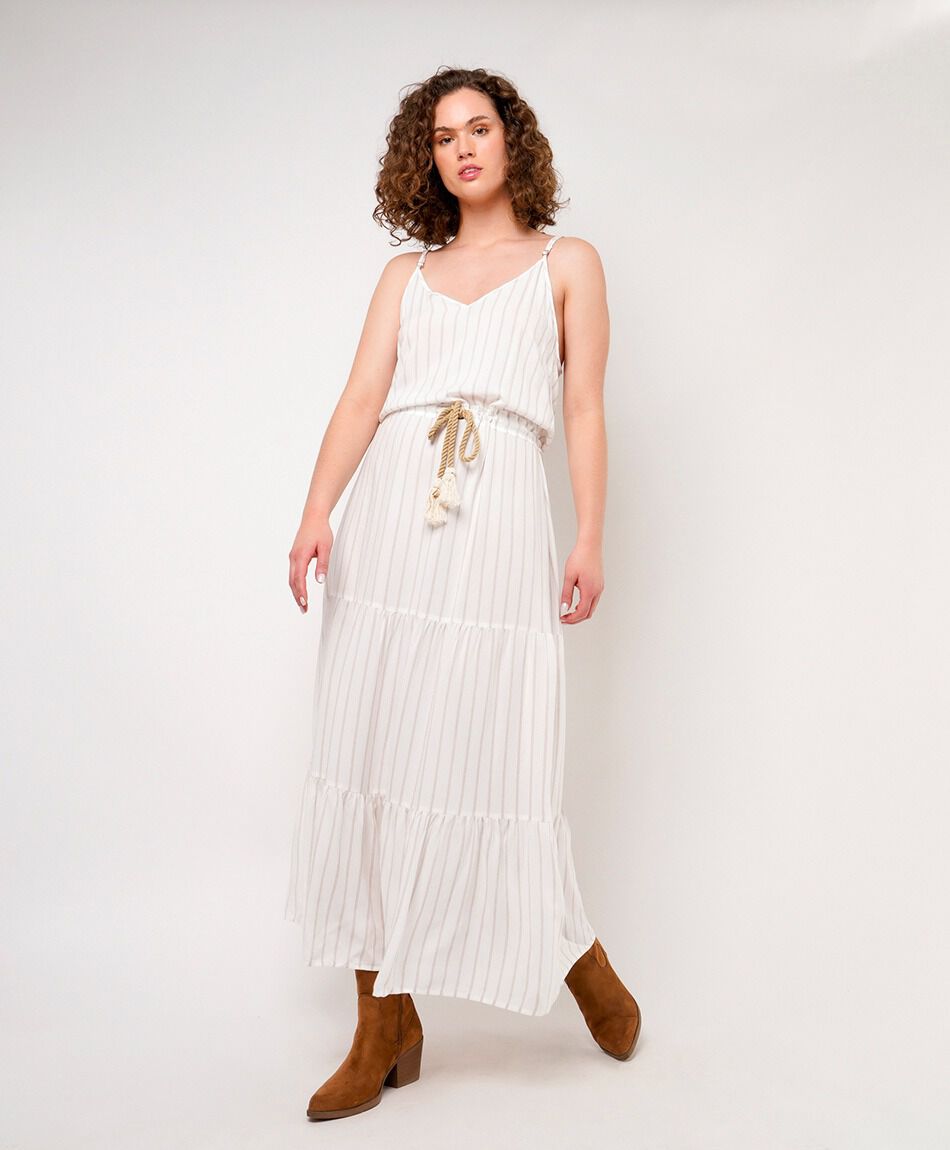 Vestido mujer rayas pretina cintura