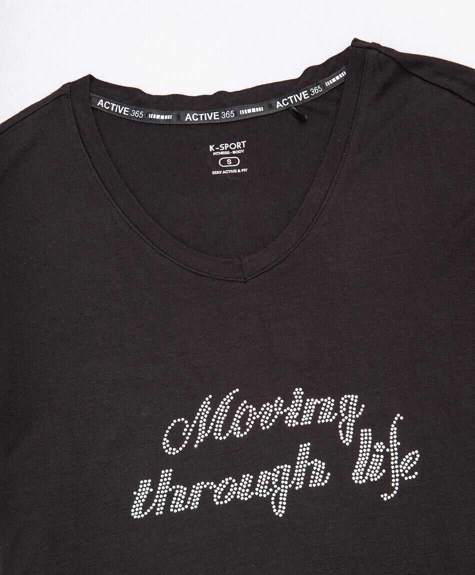 Remera deportiva mujer frase brillos