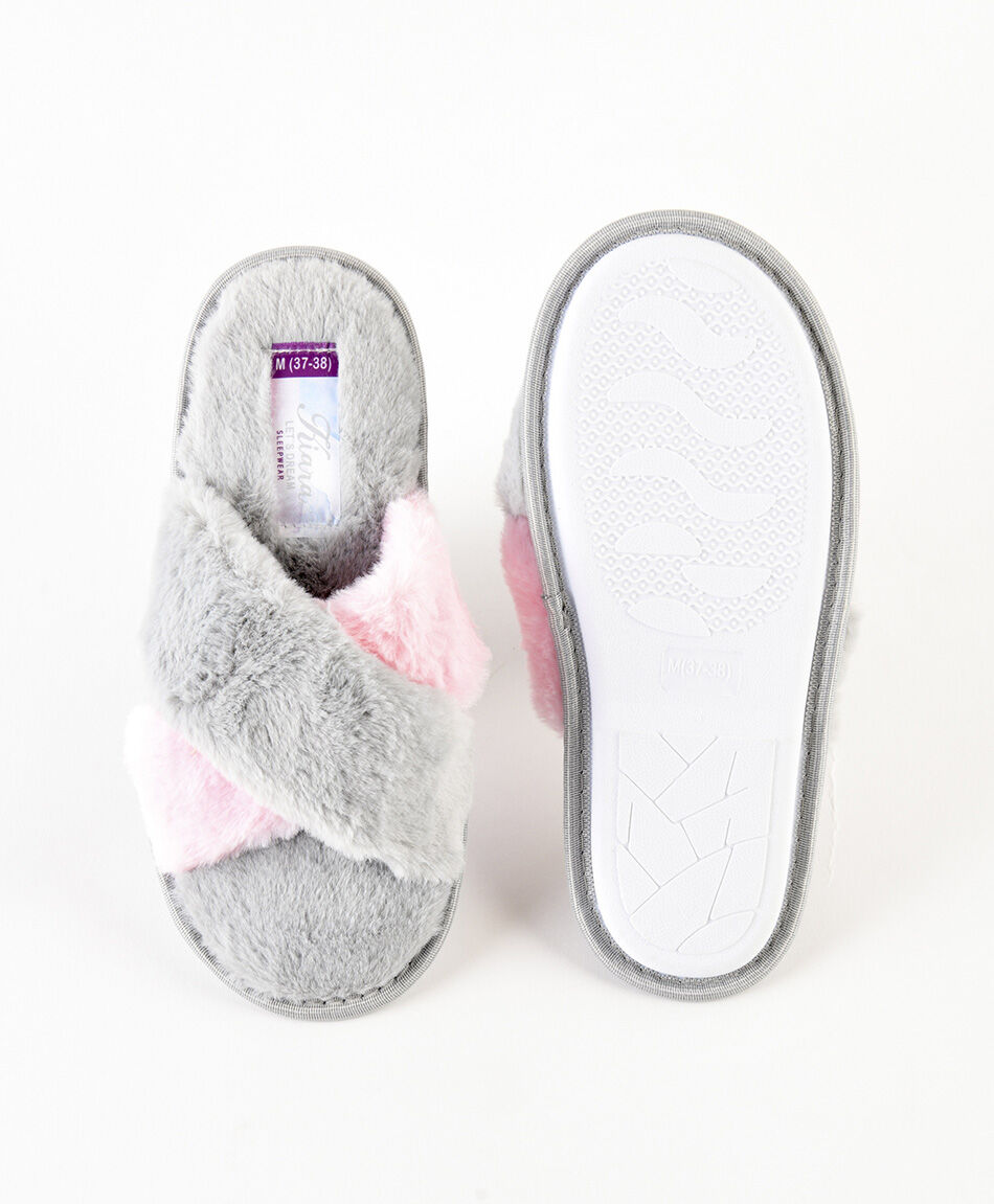 Pantufla mujer cruzada gris