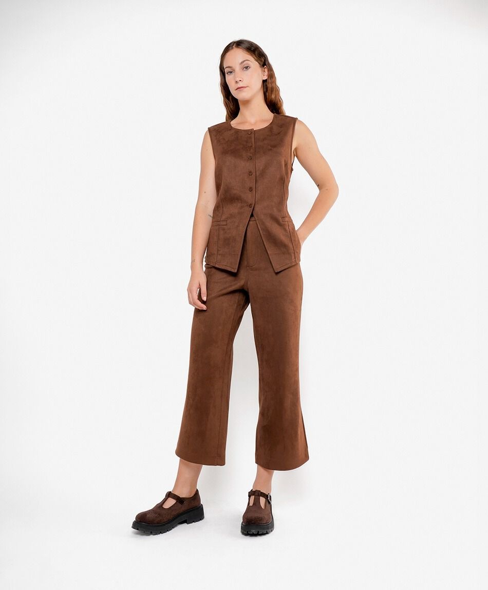 Pantal&oacute;n mujer suede caf&eacute; recto