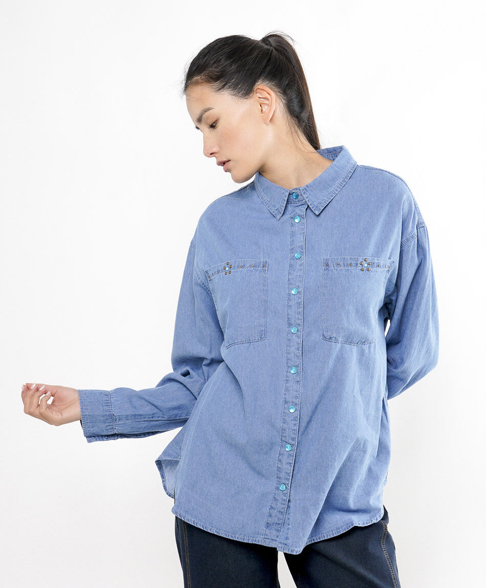 Camisa mujer denim tachas