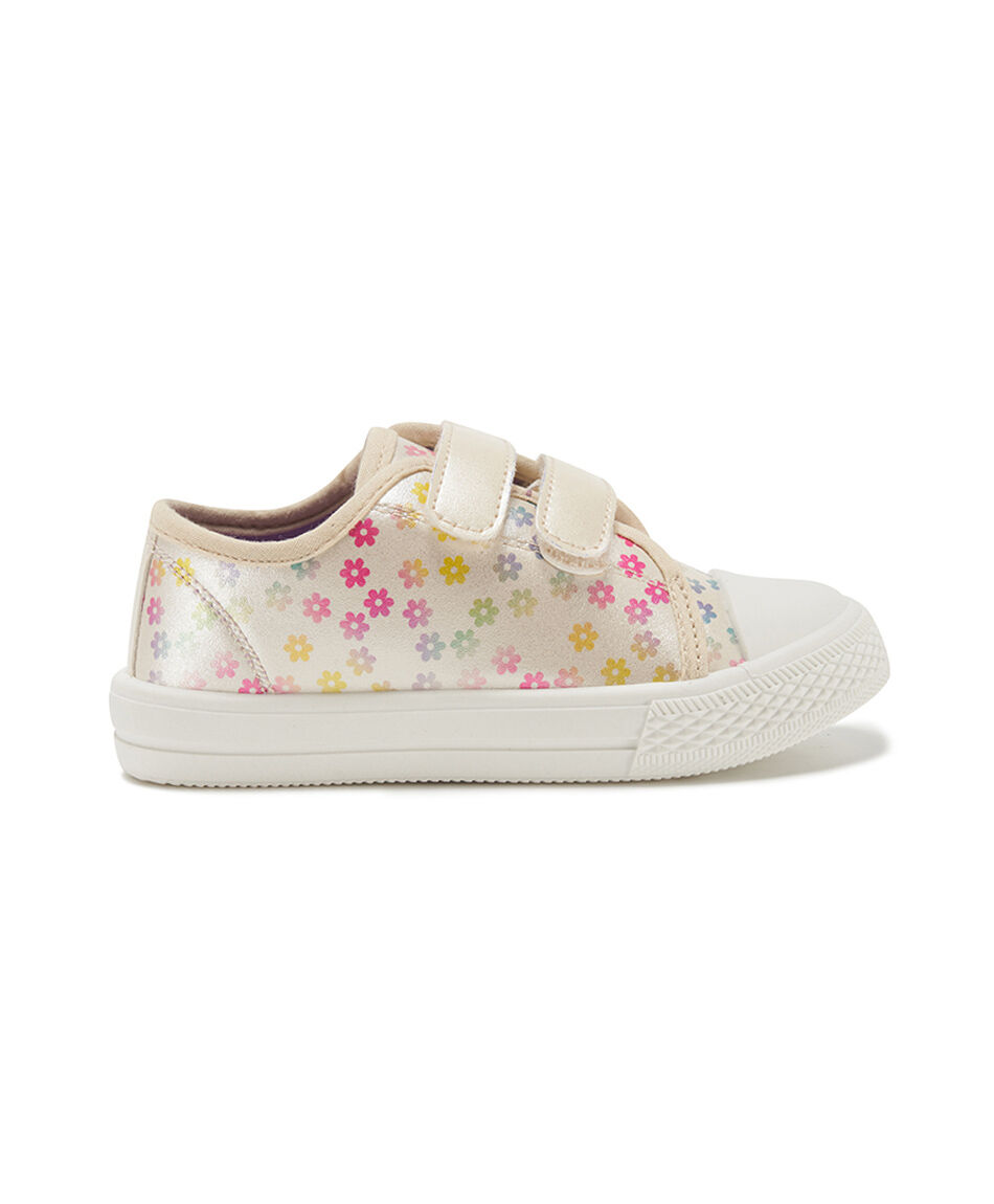Zapatilla infantil (20 a 25) florcitas dorada