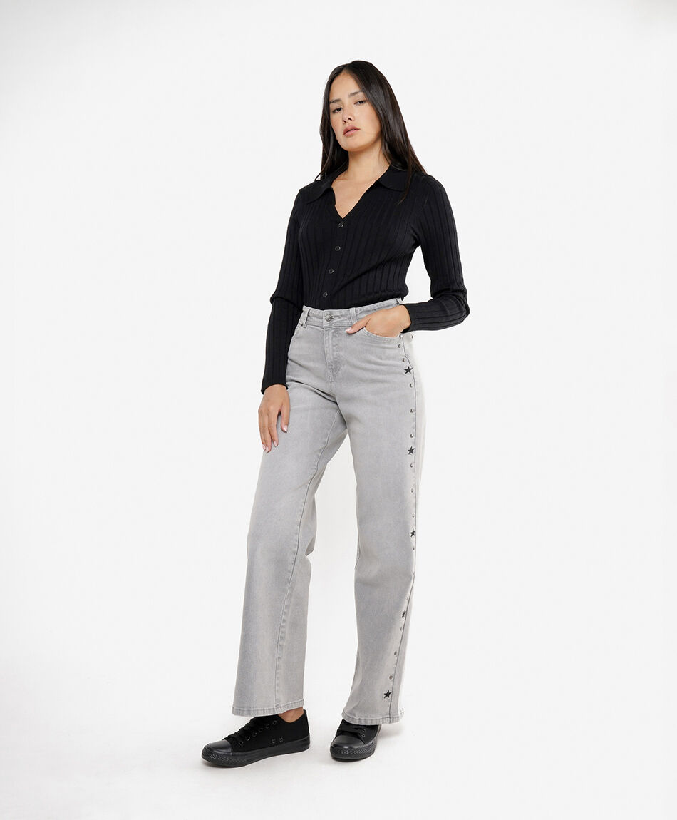 Jeans mujer estrellas bordadas wide leg
