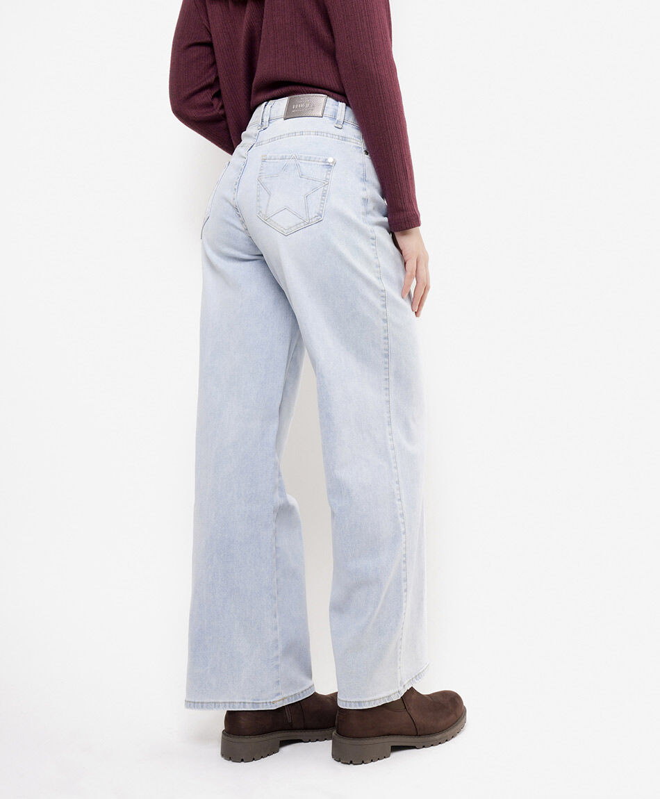 Jeans mujer wide leg bolsillo estrella