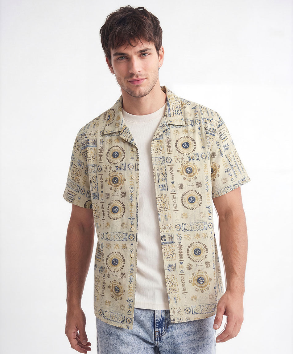 Camisa hombre dibujos lino