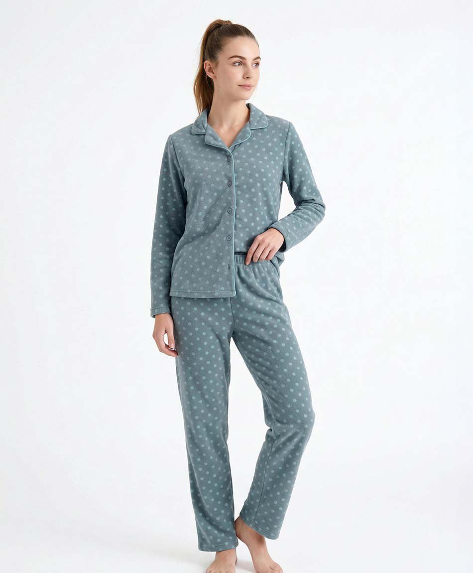 Pijama mujer polar lunares green