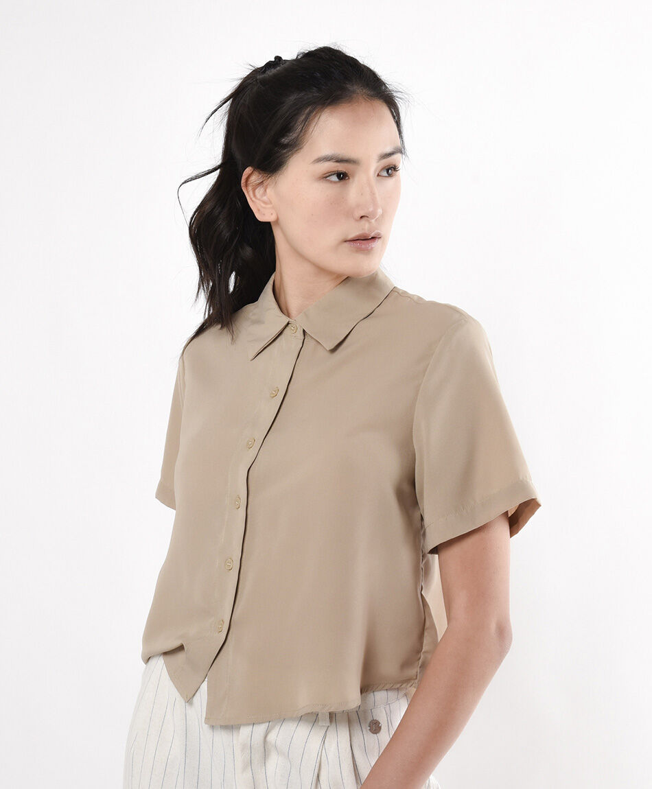 Camisa mujer manga corta beige