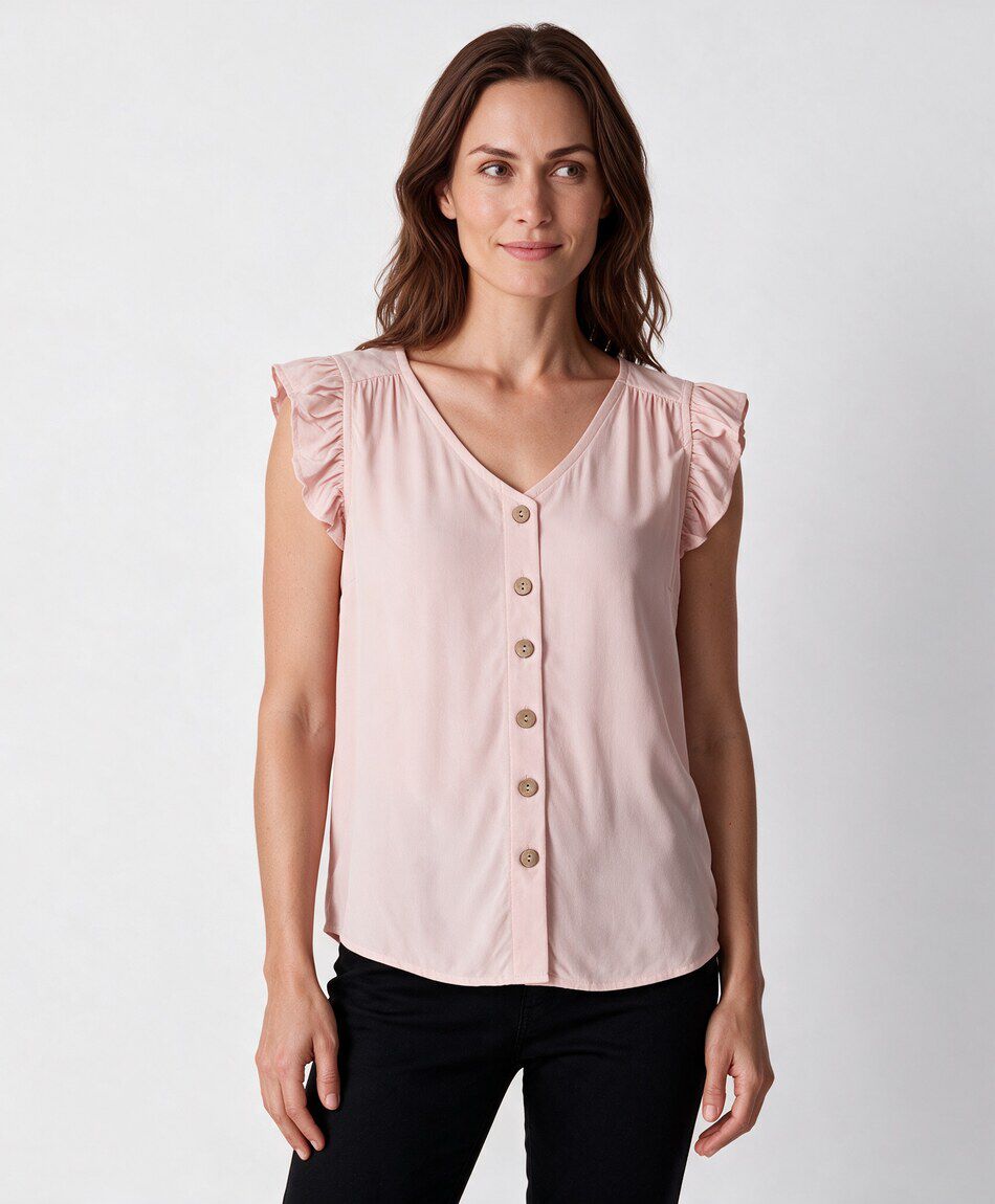Blusa mujer lisa vuelos botones