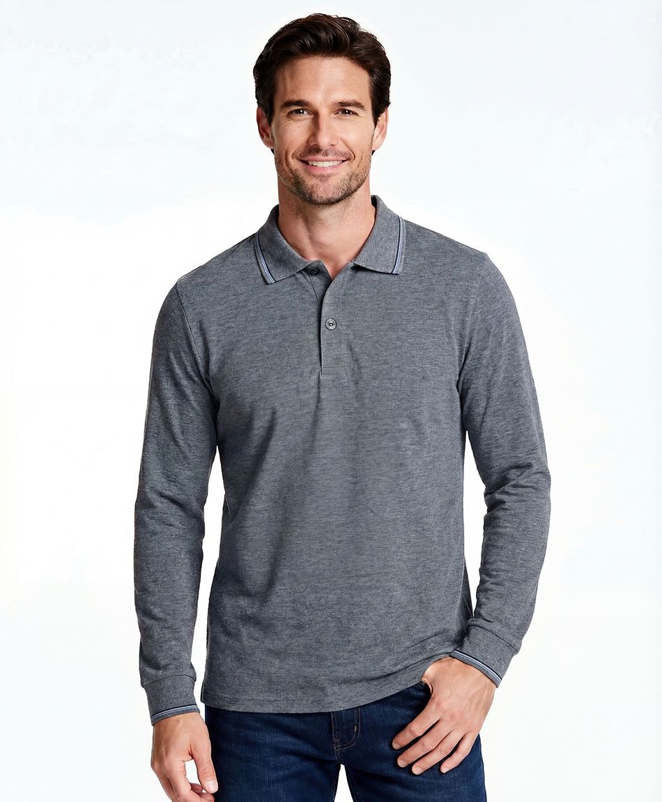 Remera hombre cuello polo gris