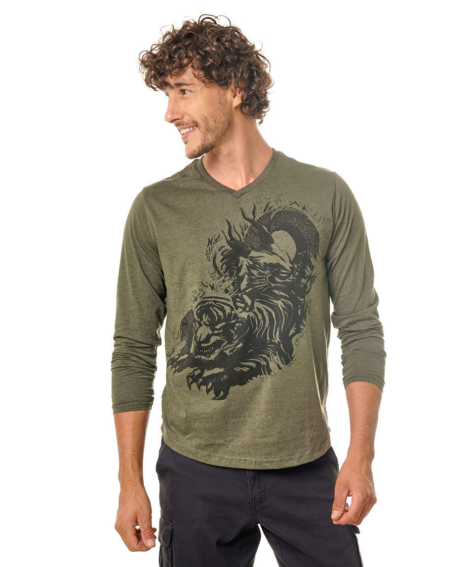 Polera manga larga estampada