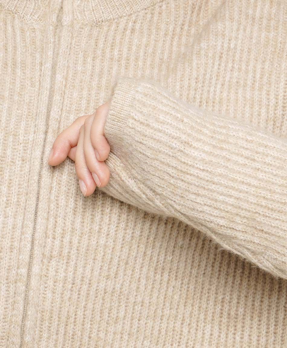 Sweater mujer con cierre canela