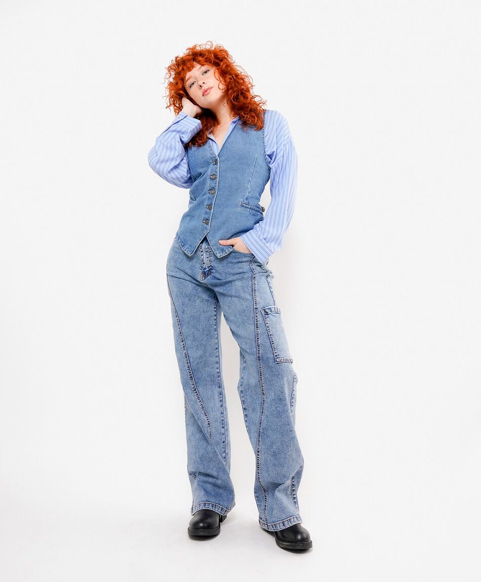 Vest mujer denim botones