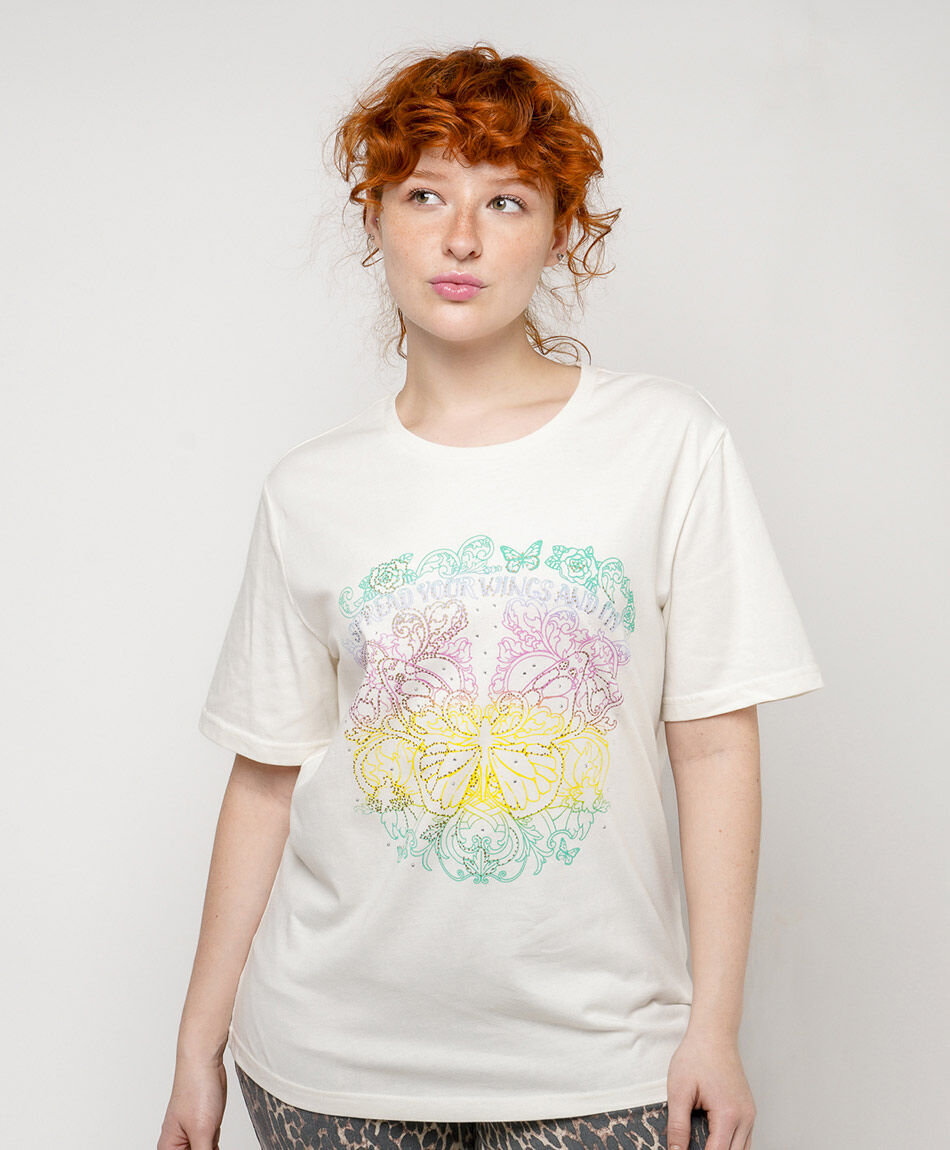 Remera mujer mariposa flor