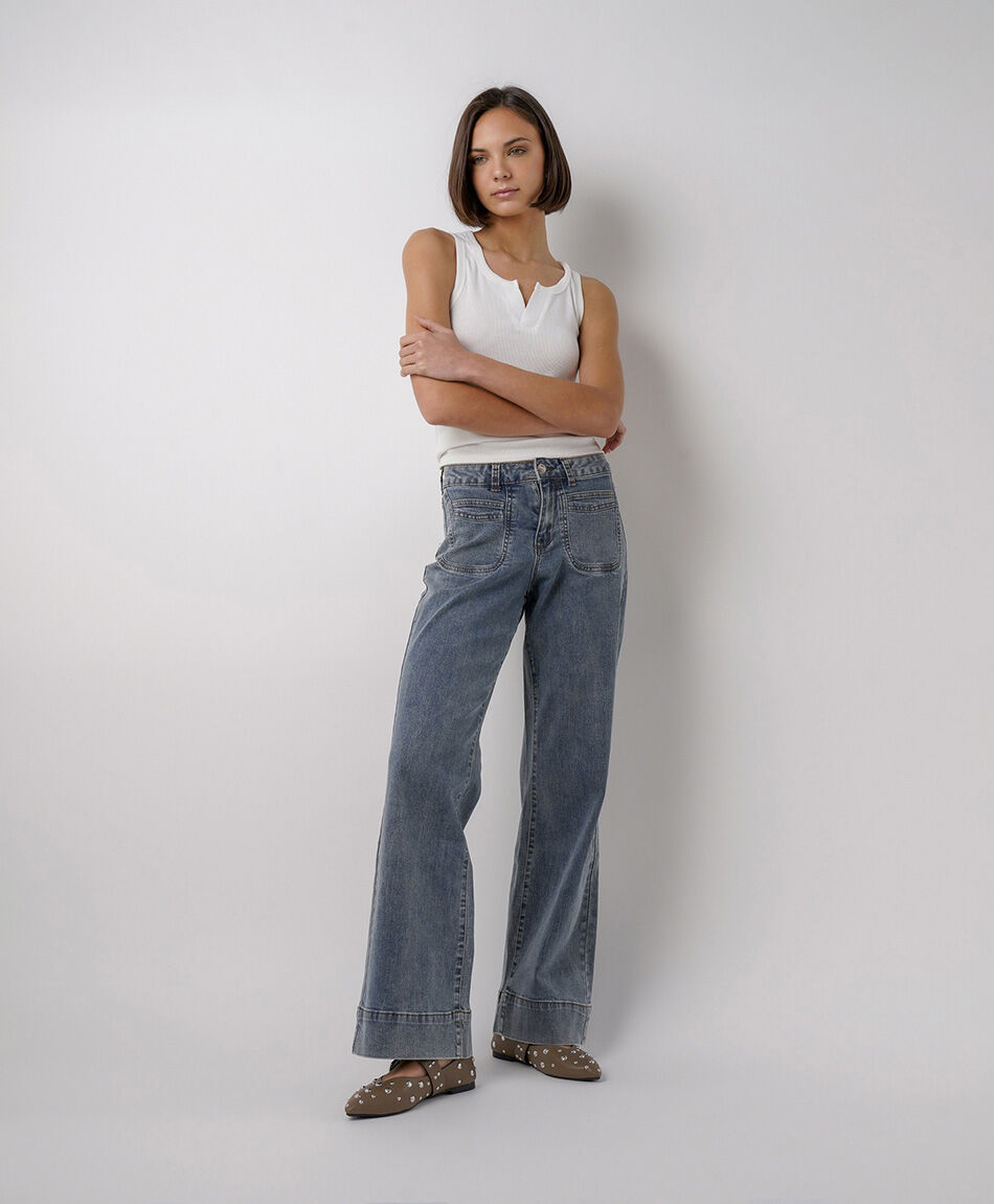 Jeans mujer flare bolsillo ojal