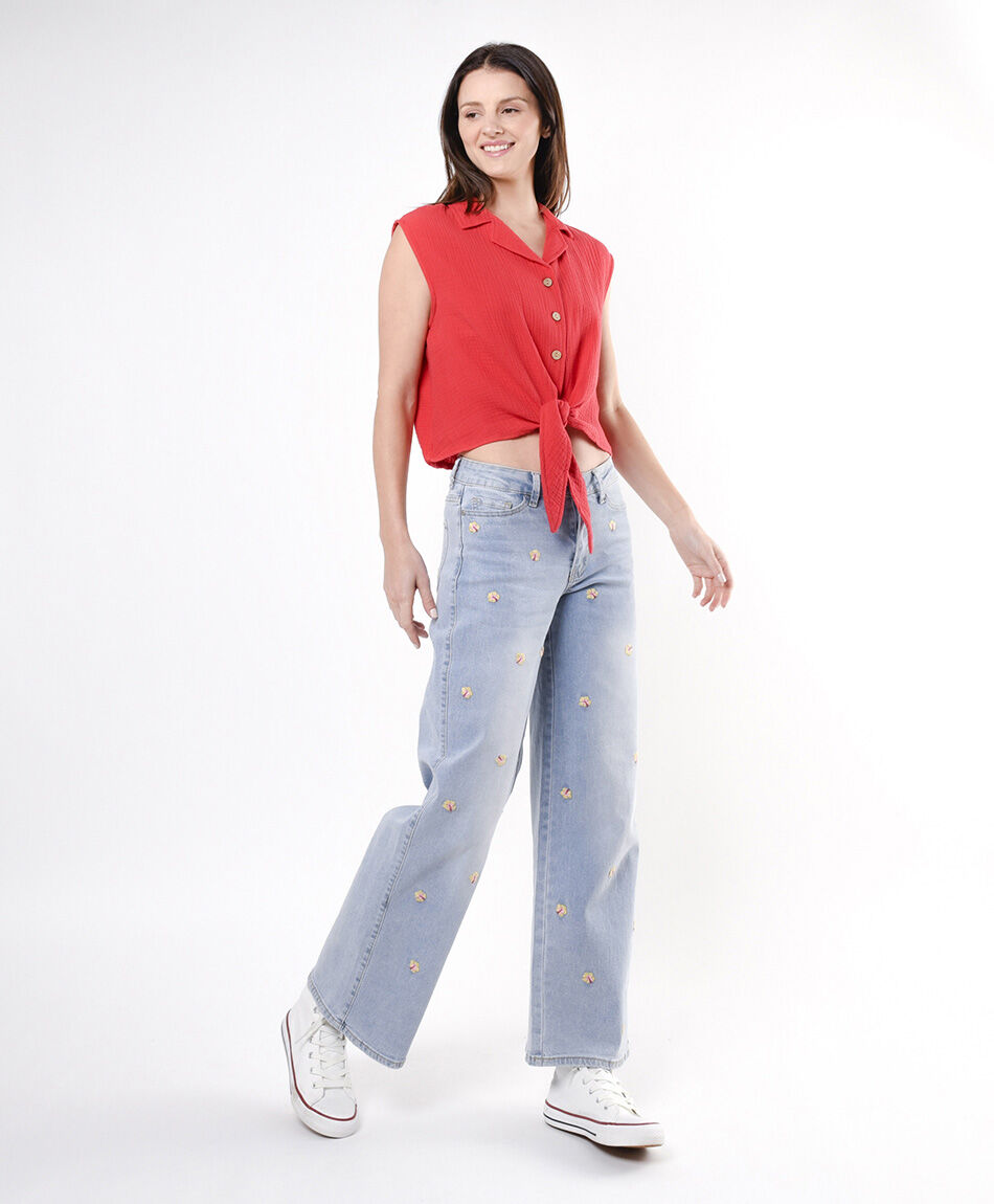 Jeans mujer bordados wide
